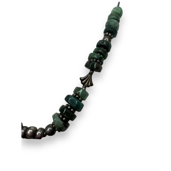 Handmade Sterling Tribal Emerald Necklace Bull Amulet Rajasthan Afghan Style - Picture 3 of 9